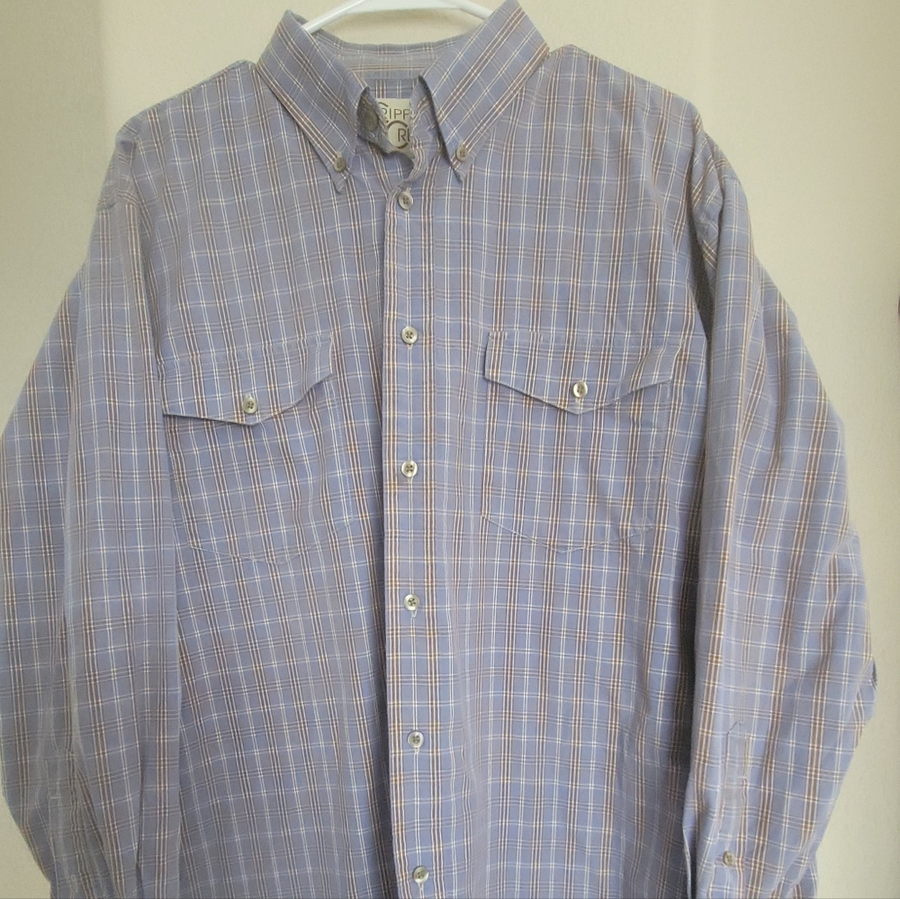 Cripple Creek‎ Western Button Front Shirt Mens L Blue Brown Striped Long Sleeve